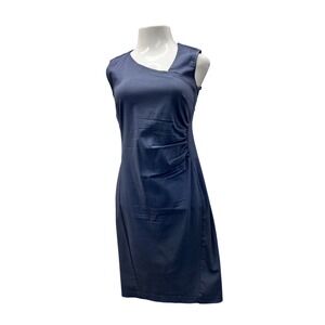 Porto Sheath Dress Womens 1 Blue Excellent Sleeveless Ruched Asymmetrical Neck
